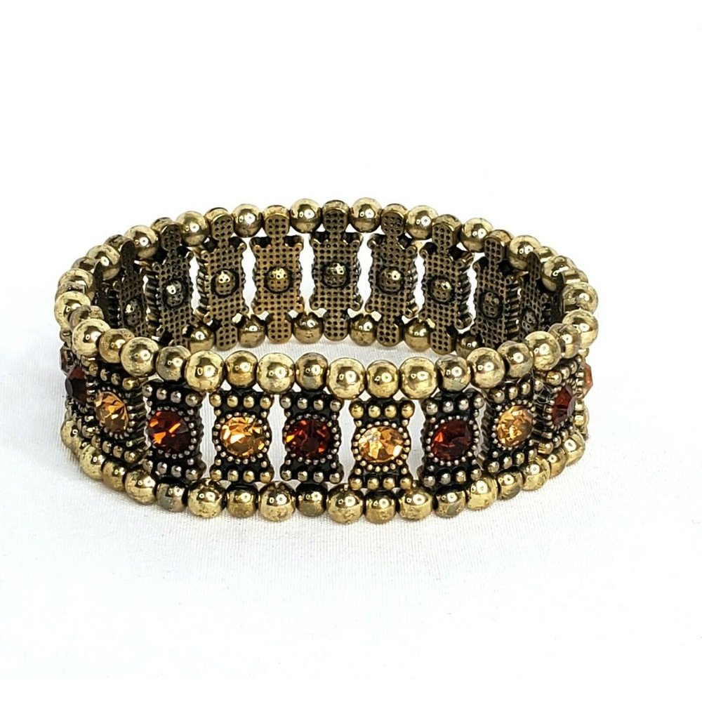 Gold and Burgundy Rhinestone Stretch Bracelet